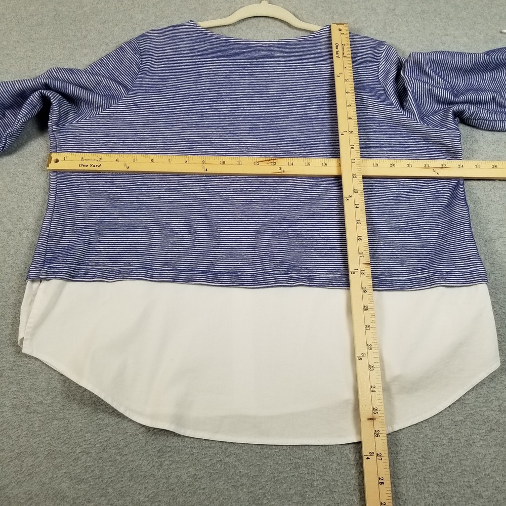 Alexander Jordan Top Womens 1X Plus Blue White Striped Layer Look Blouse Preppy - Picture 8 of 12